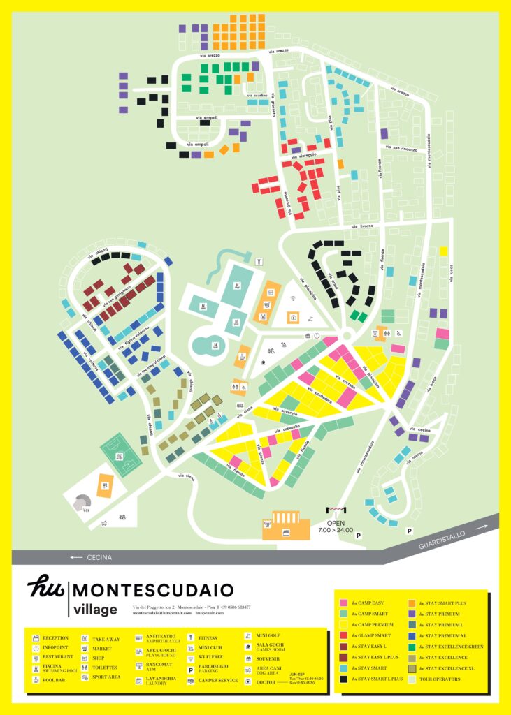Kaart en plattegrond van Camping HU Montescudaio Village