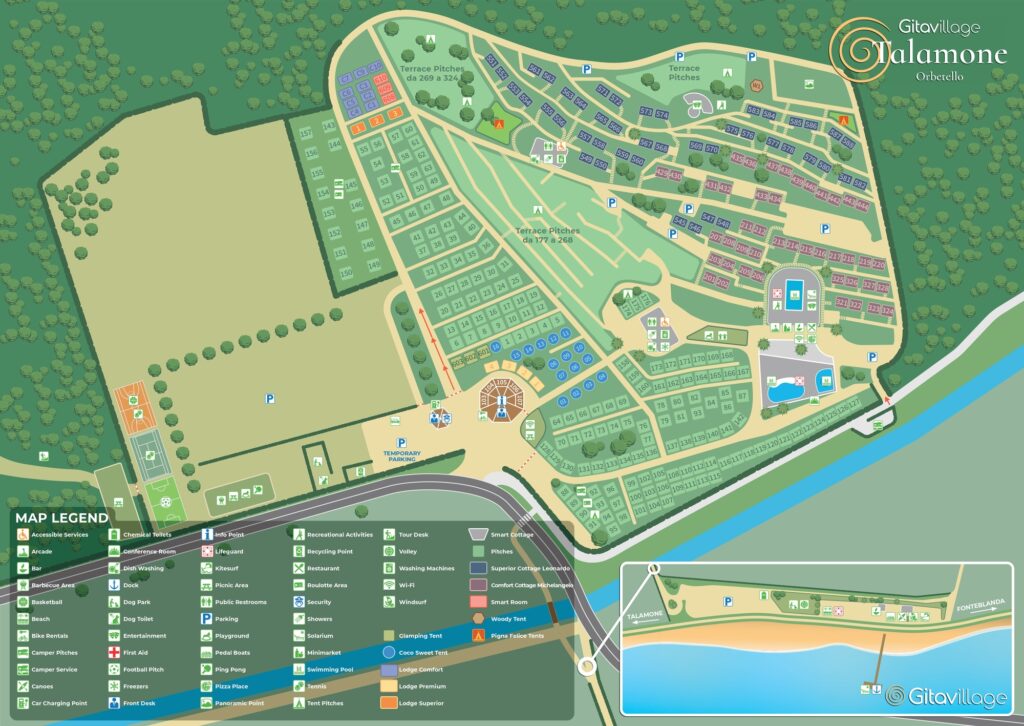 Kaart en plattegrond van Camping Talamone Village