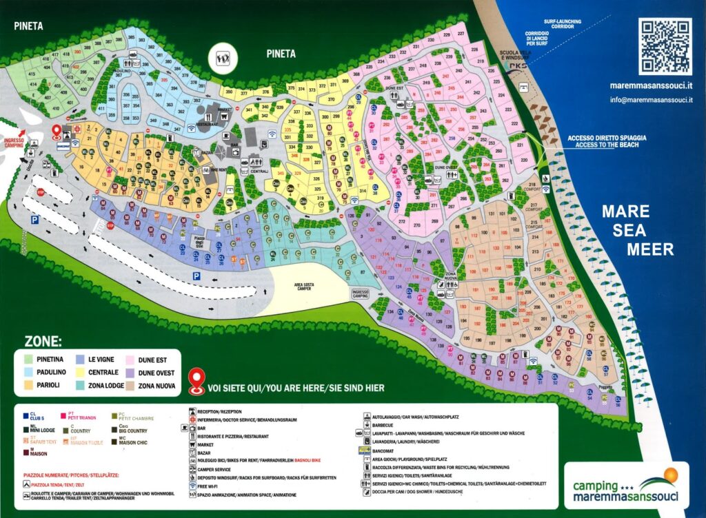 Kaart en plattegrond van Camping VIllage Maremma Sans Souci
